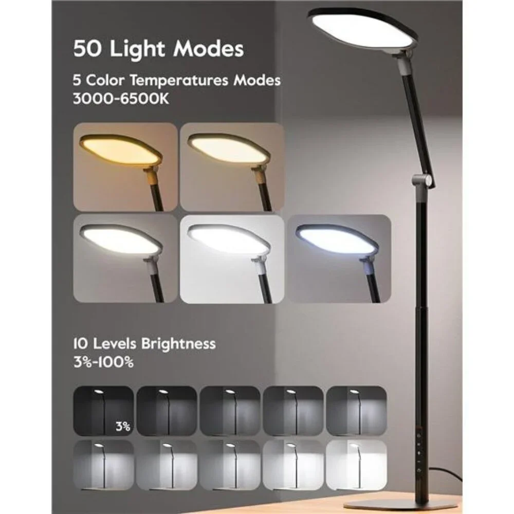 LED desk lamp tall adjustable office light 50 modes dimmable study reading lamp